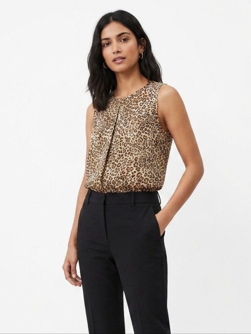 Zara Woman 100% Silk Leopard Print Sleeveless Blouse Size Medium